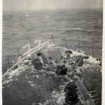 Iced bows of HMS Boadicea during PQ15