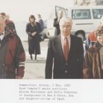 Hammerfest, Norway, 5 May, 1995. Spud Campbell meets survivors Bjorne Mortensen and Sofie Pedersen.